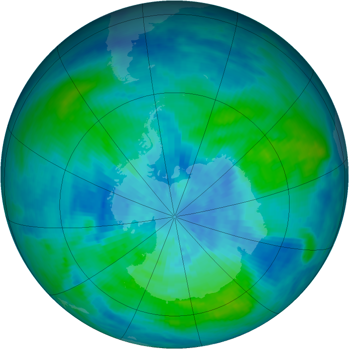 Antarctic ozone map for 18 March 1988